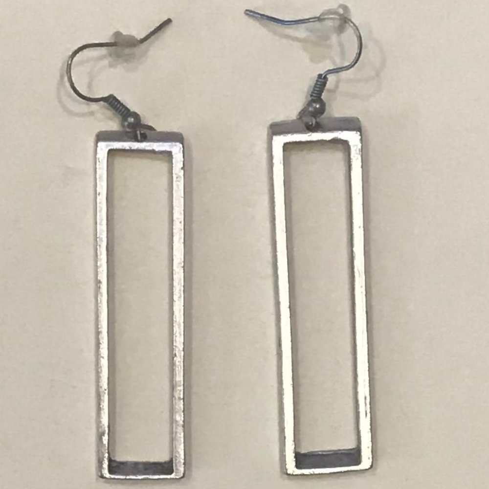 Jewelmint large silver rectangle dangle earrings